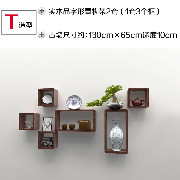 Organizador de parede em madeira maciça, grade de arrumação sem furos, armário suspenso modular, prateleira decorativa para parede.