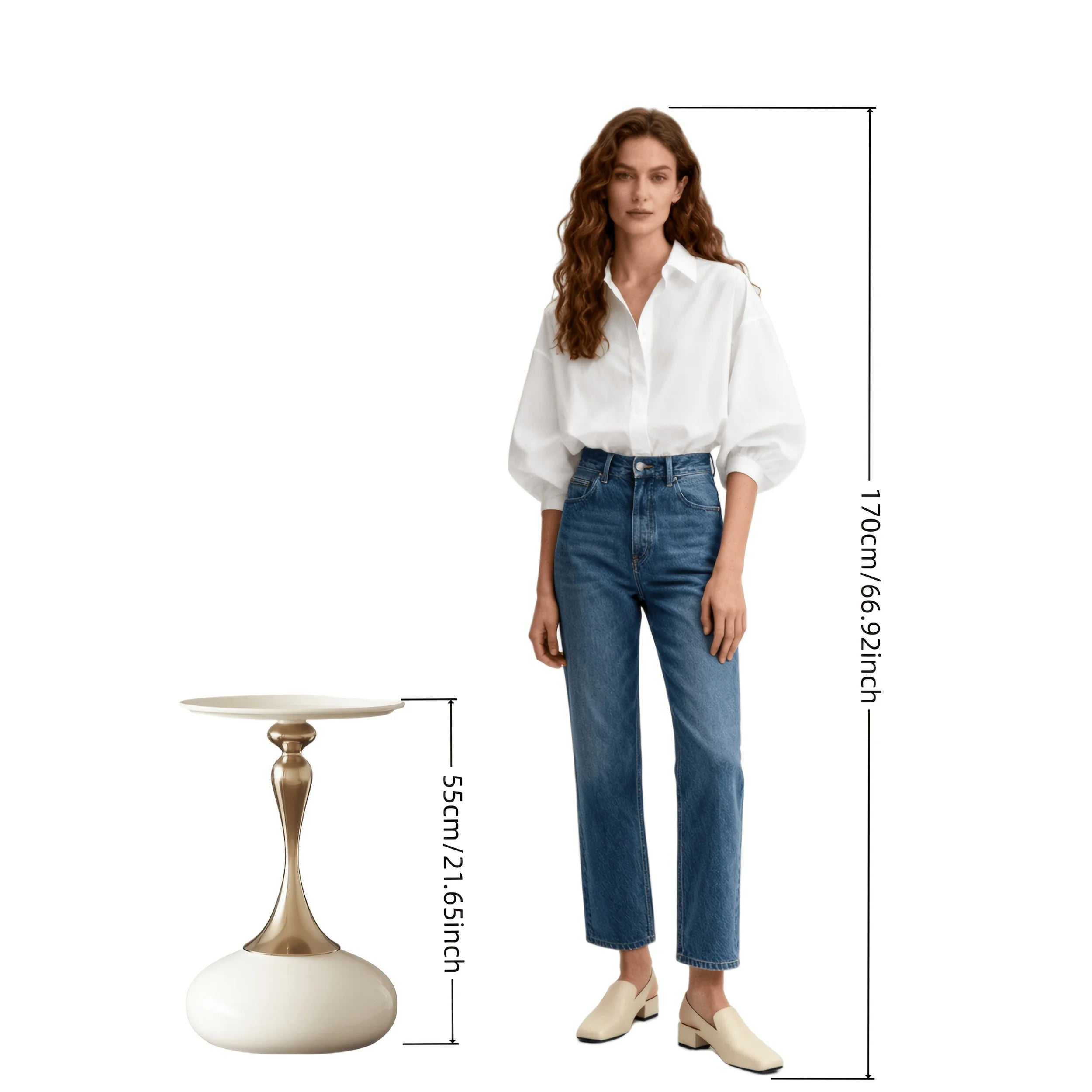 White Round Coffee Table with Gold Base