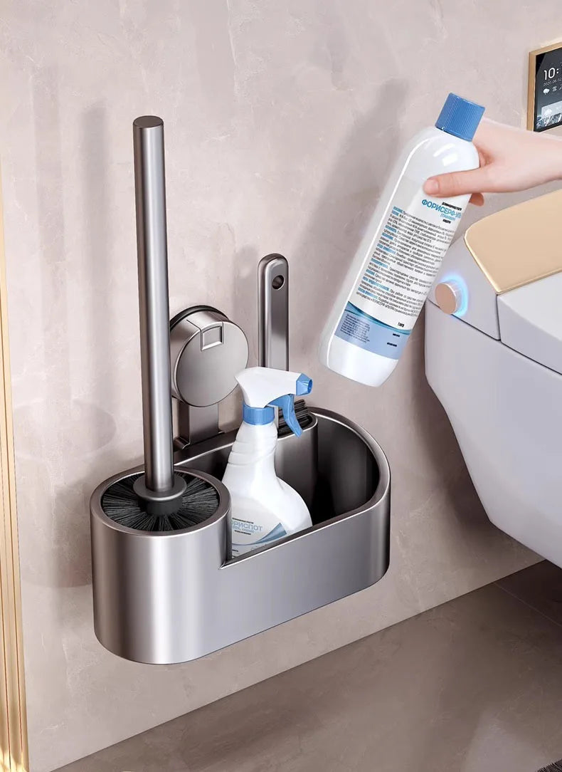 Suporte para escova de sanita, utensílio de limpeza espacial, em alumínio, para montagem na parede, com ventosa, acessório para casa de banho.