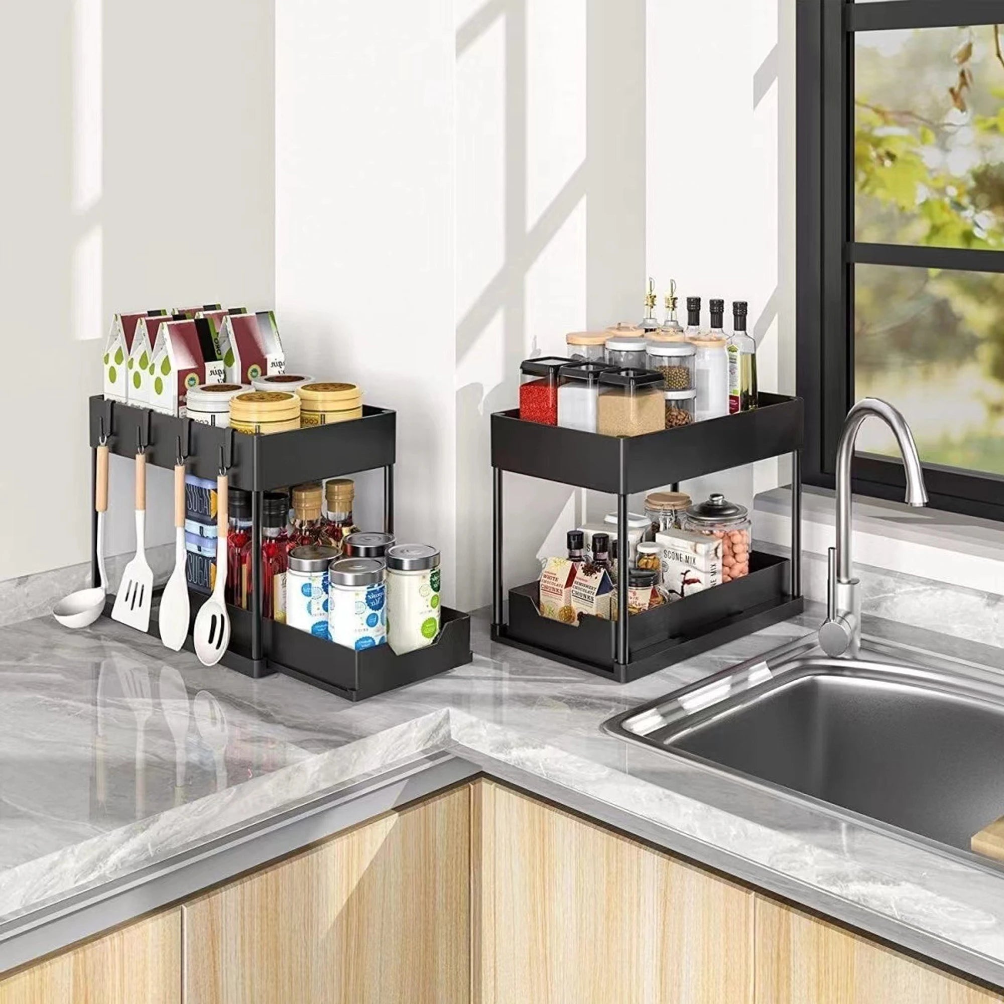 Double-Layer Pull-Out Kitchen Storage Rack