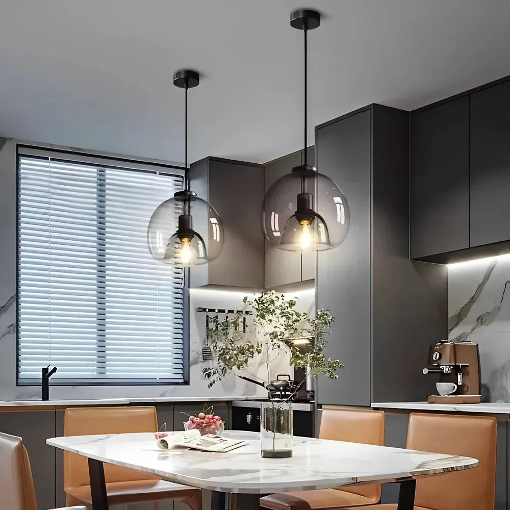 Nordic Smoke Gray & Amber Glass Pendant Light