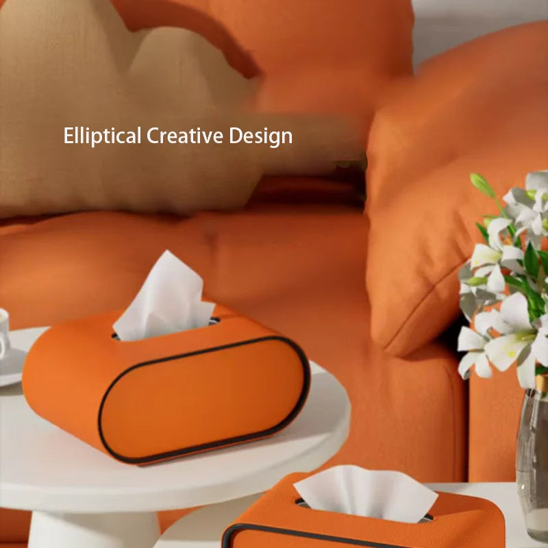 PU Leather Luxury Tissue Box with Storage