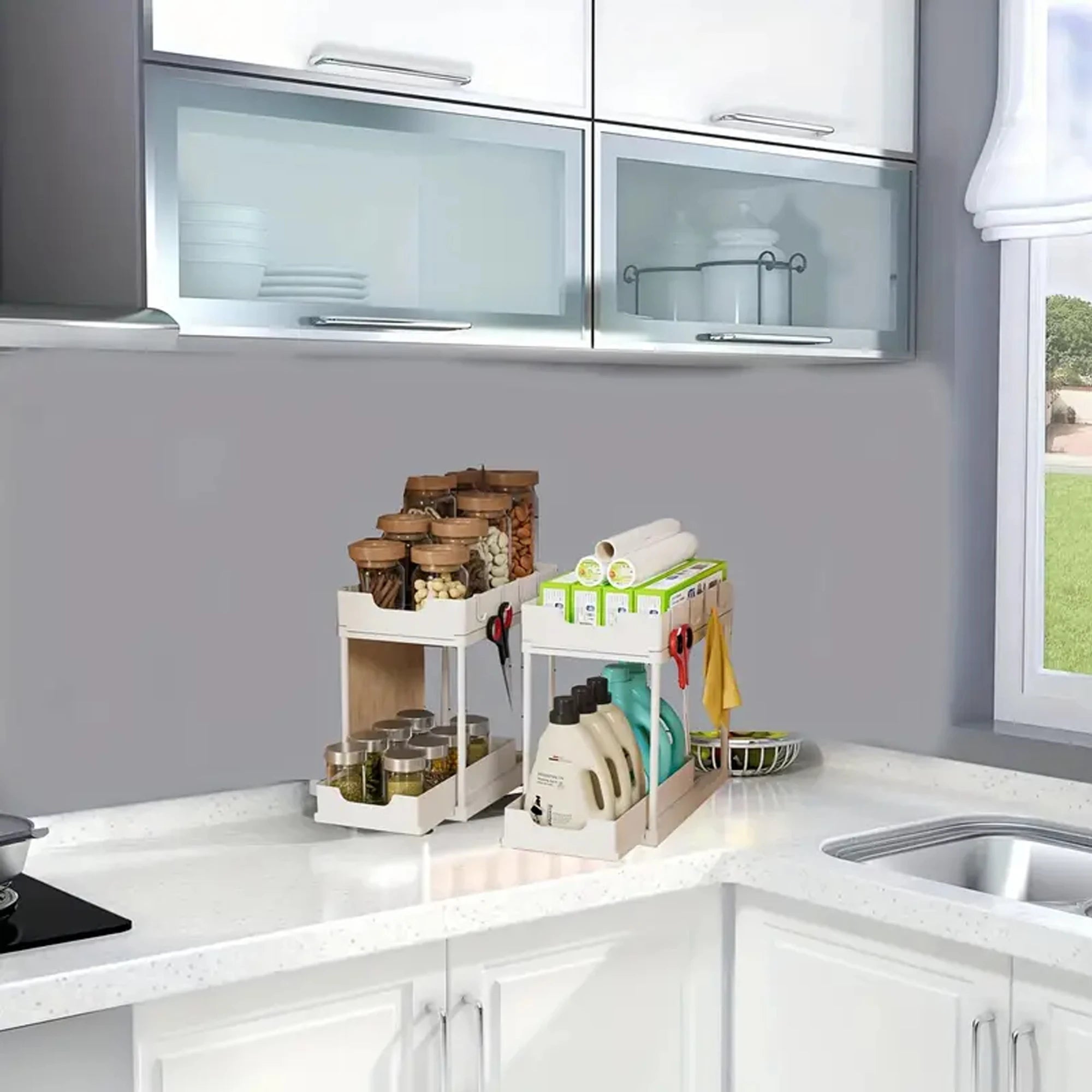 Double-Layer Pull-Out Kitchen Storage Rack