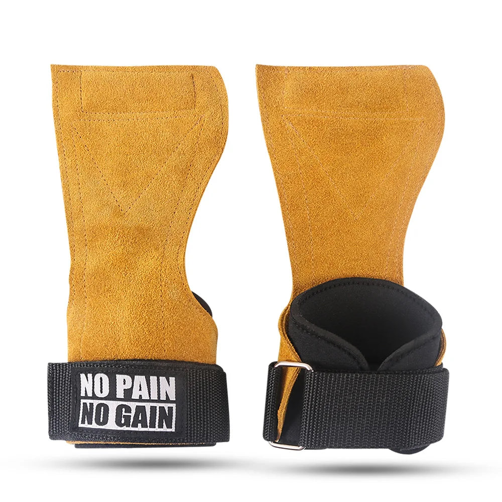 Cowhide Gym Grip Gloves with Wrist Wraps