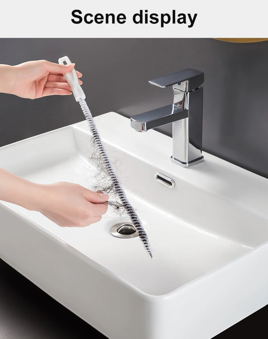 Escova desentupidora de canos, escova de limpeza de cabelo para casa de banho, escova de limpeza de esgotos, escova desentupidora de esgotos, produto de limpeza flexível, ferramenta para remover entupimentos de esgotos de cozinha.