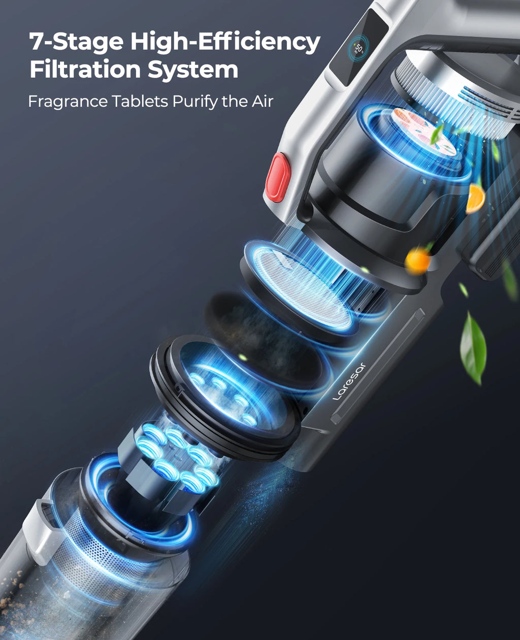 Aspirador sem fios de 500 W e 38000 PA, eletrodoméstico inteligente portátil, com autonomia de 55 minutos, bateria amovível e sem fios.