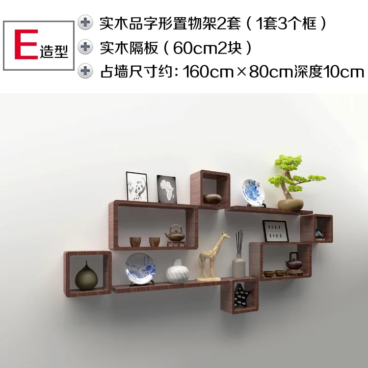 Organizador de parede em madeira maciça, grade de arrumação sem furos, armário suspenso modular, prateleira decorativa para parede.