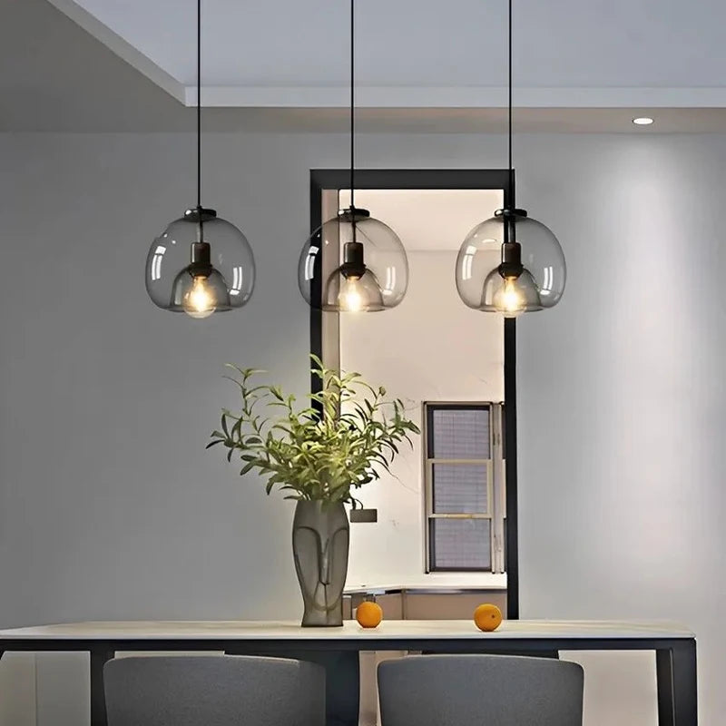 Nordic Smoke Gray & Amber Glass Pendant Light