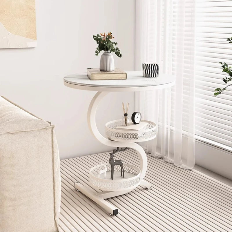 3-Tier White Marble Round Side Table