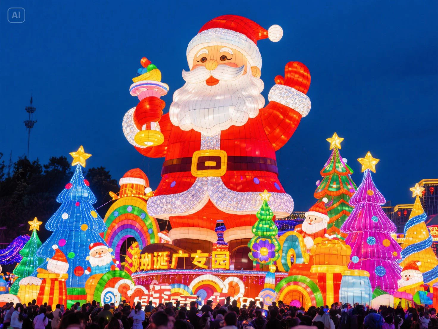 Lighted Santa & Christmas Tree Decoration