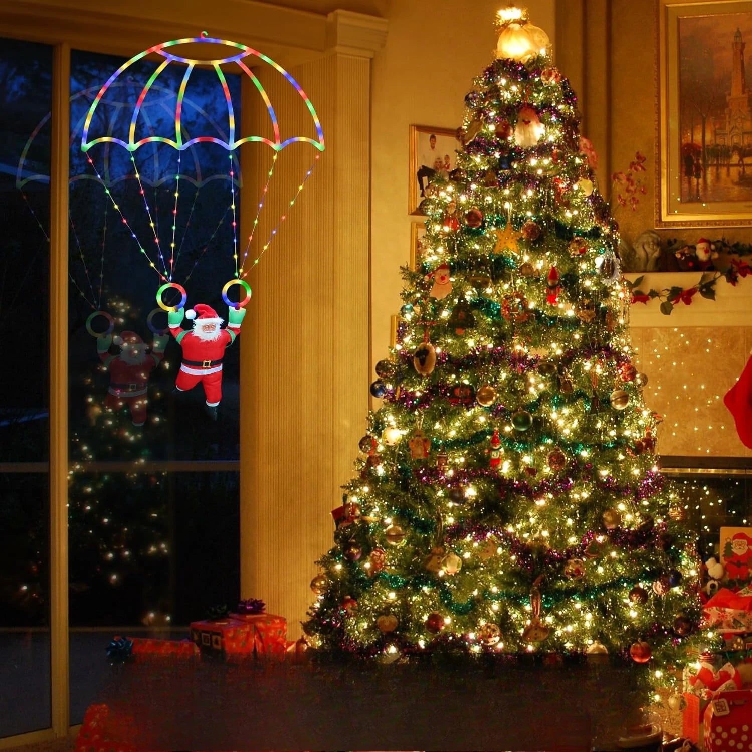Outdoor Santa Parachute Multicolor Lights