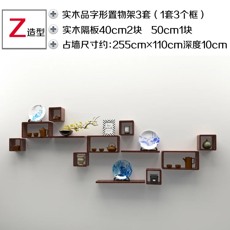 Organizador de parede em madeira maciça, grade de arrumação sem furos, armário suspenso modular, prateleira decorativa para parede.