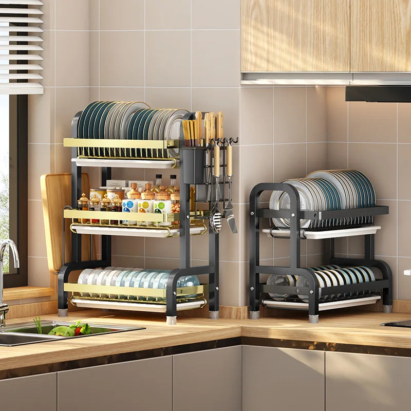 Organizador de cozinha, escorredor de pratos e taças, suporte multifuncional para utensílios domésticos, caixa organizadora para talheres e taças.