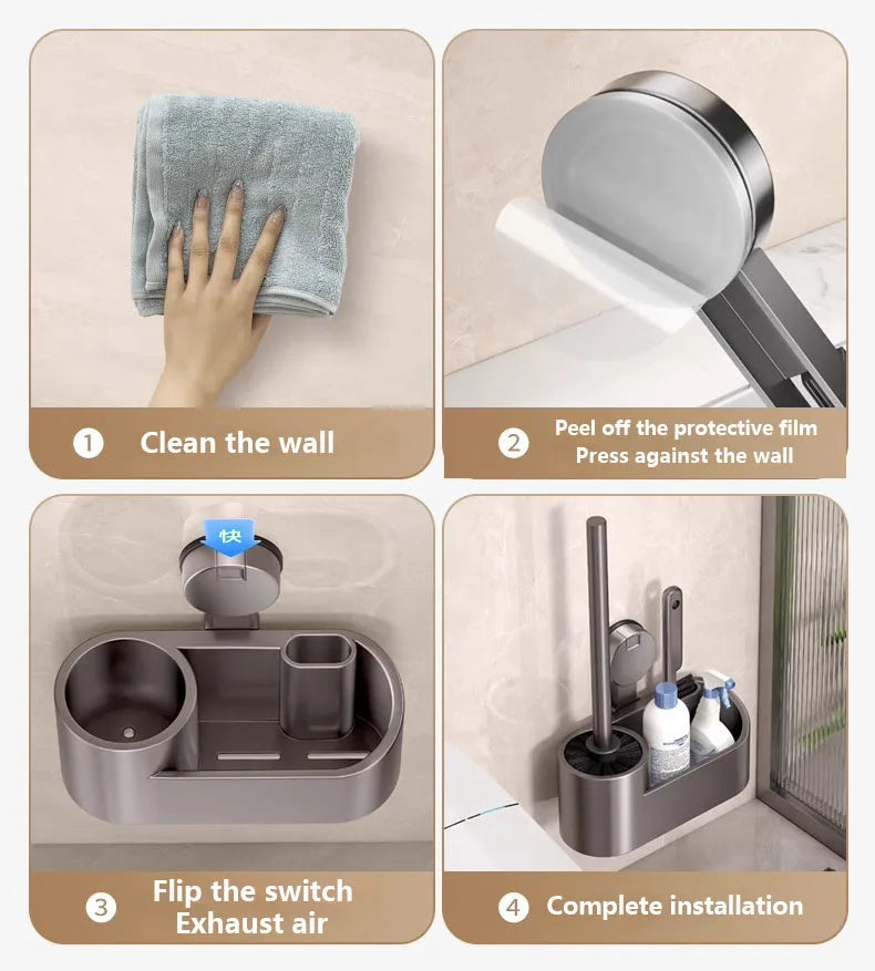 Suporte para escova de sanita, utensílio de limpeza espacial, em alumínio, para montagem na parede, com ventosa, acessório para casa de banho.