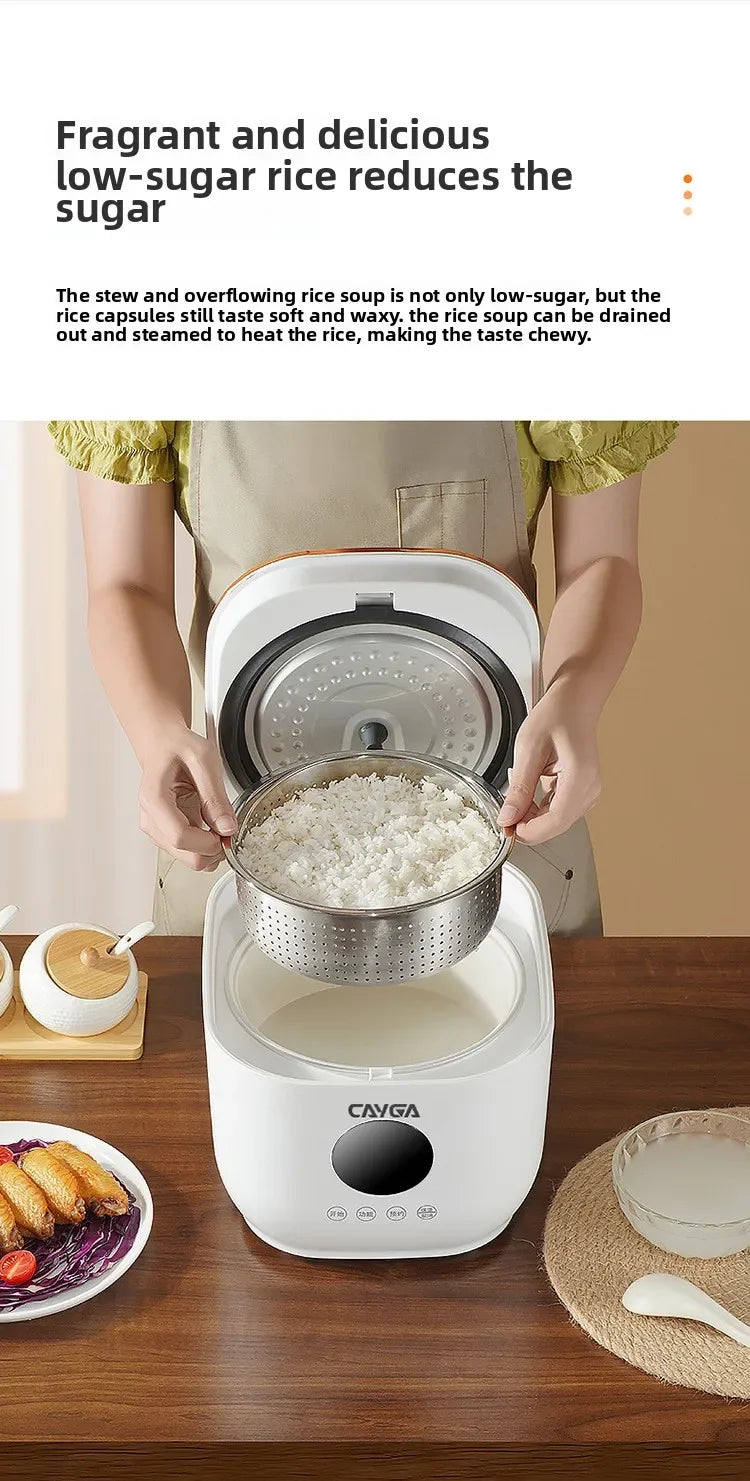Panela elétrica digital multifuncional inteligente de 3 litros para arroz, com revestimento antiaderente e panela interior em cerâmica com separação para arroz e sopa.