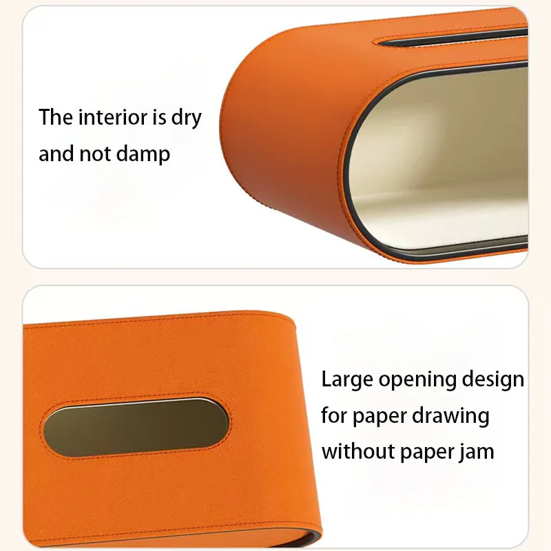 PU Leather Luxury Tissue Box with Storage
