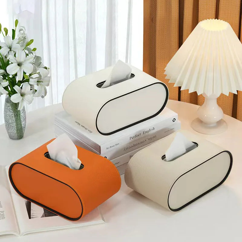 PU Leather Luxury Tissue Box with Storage