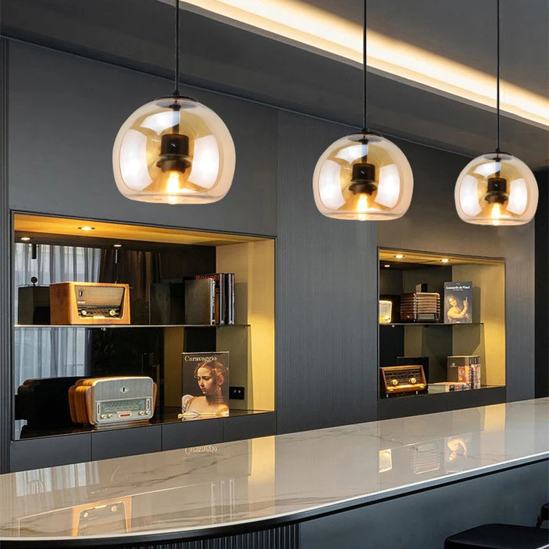 Nordic Smoke Gray & Amber Glass Pendant Light