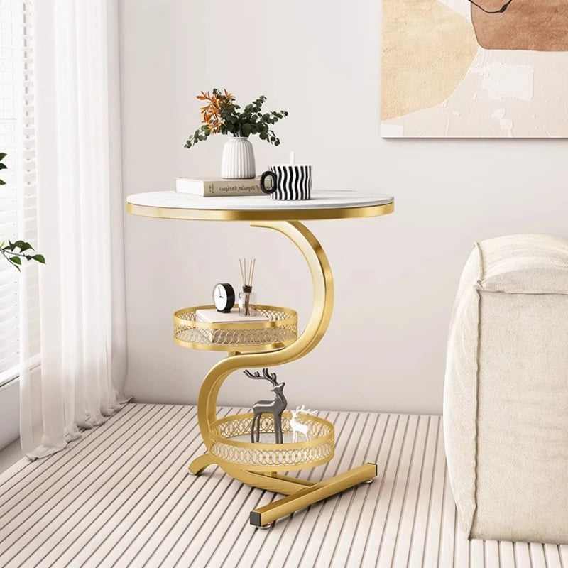 3-Tier White Marble Round Side Table