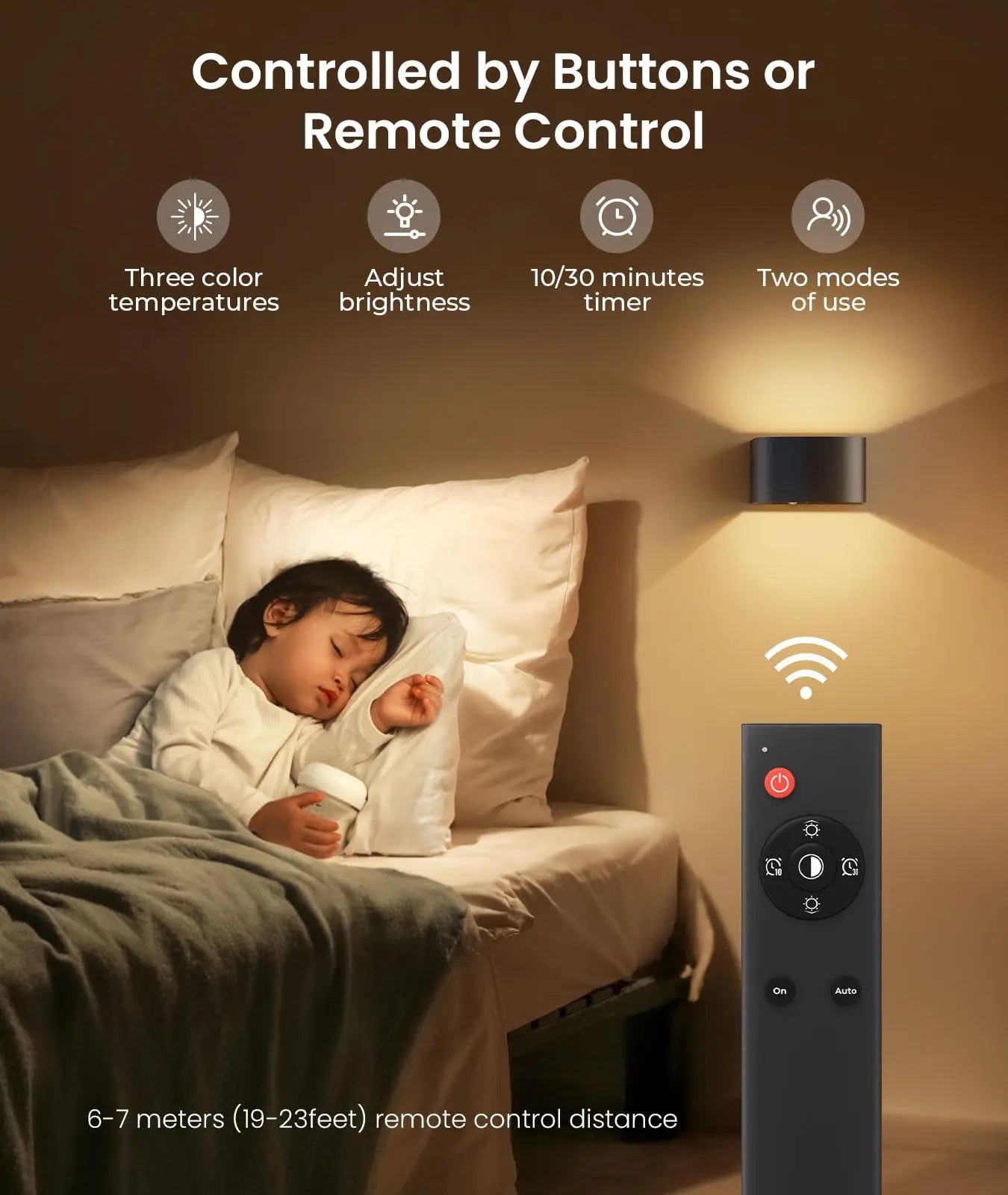 Luminária de parede inteligente com sensor de movimento, LED recarregável, magnética, com 3 cores, comando duplo, temporizador e modo dia/noite.