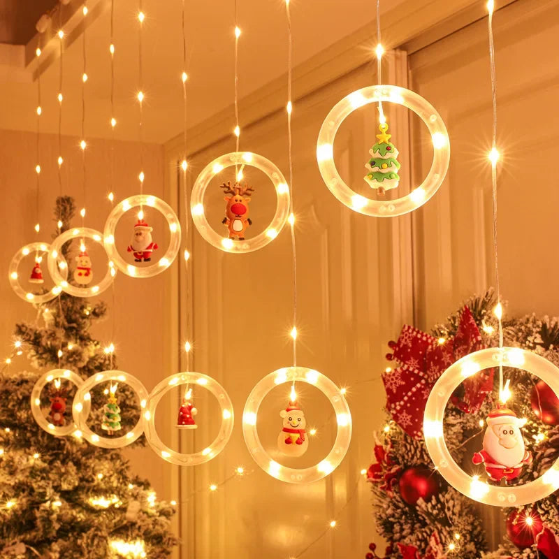 LED Santa & Star Curtain Garland Lights