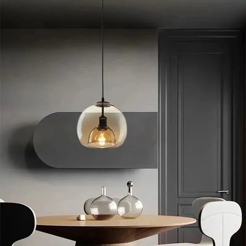 Nordic Smoke Gray & Amber Glass Pendant Light