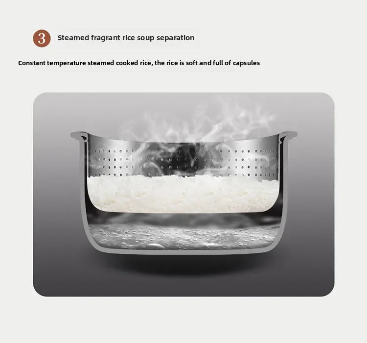 Panela elétrica digital multifuncional inteligente de 3 litros para arroz, com revestimento antiaderente e panela interior em cerâmica com separação para arroz e sopa.