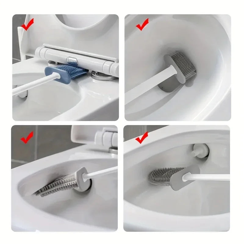 Kit completo de limpeza para casa de banho: escova de sanita em silicone para fixação à parede e escova ergonómica com cabo longo - design fácil de limpar