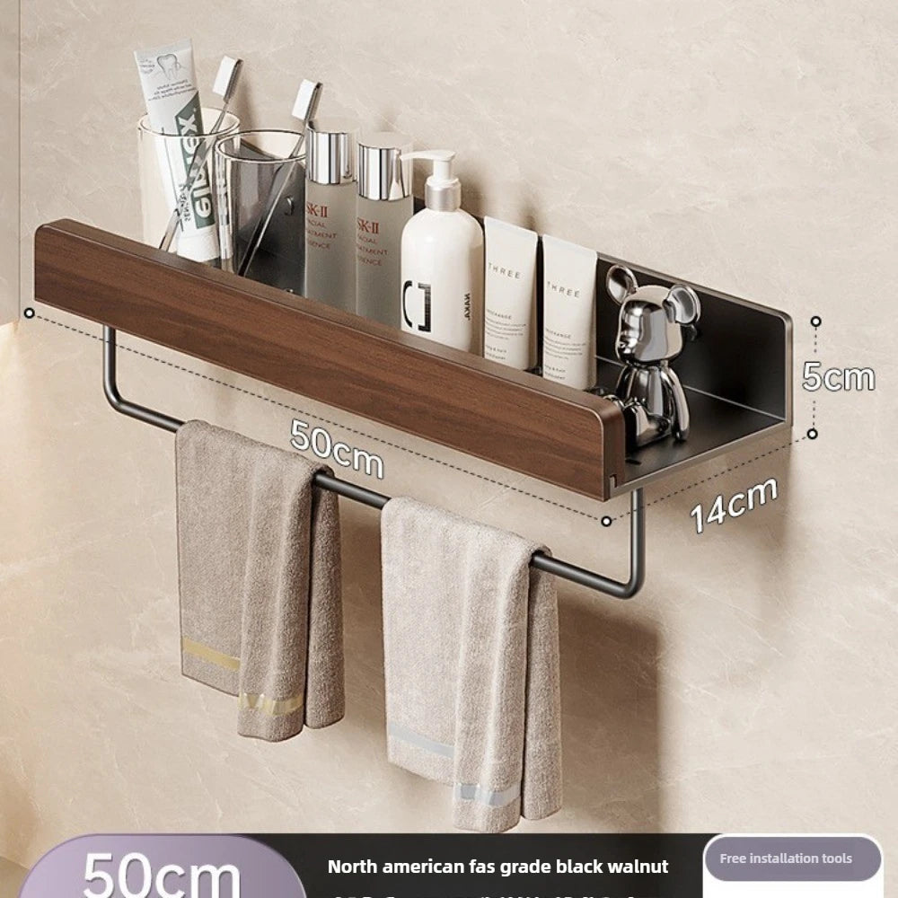 Walnut Solid Wood Bathroom Wall Shelf