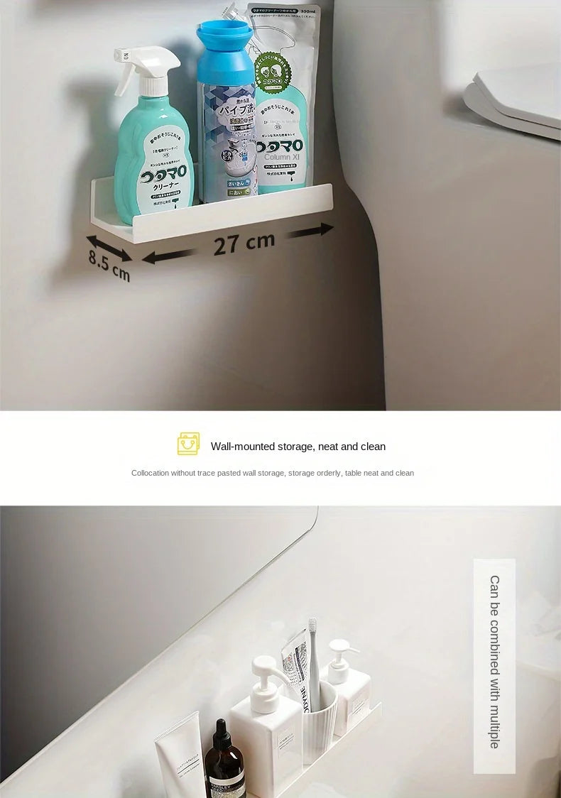 Prateleira de casa de banho organizadora para maquilhagem, com adesivo, sem necessidade de furar, para champô e duche.