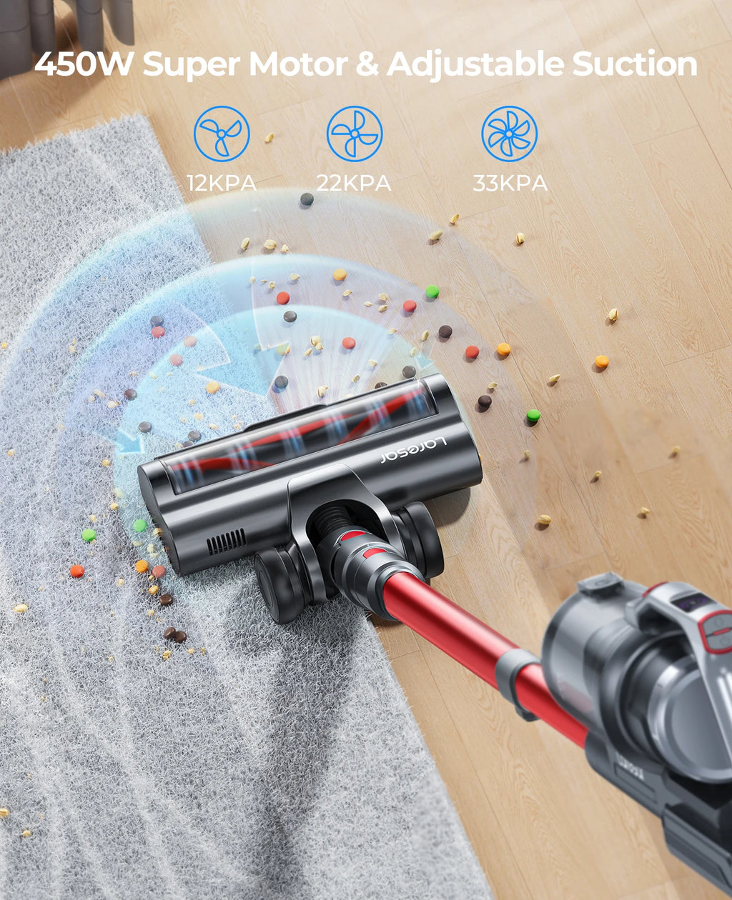 Aspirador sem fios de 500 W e 38000 PA, eletrodoméstico inteligente portátil, com autonomia de 55 minutos, bateria amovível e sem fios.