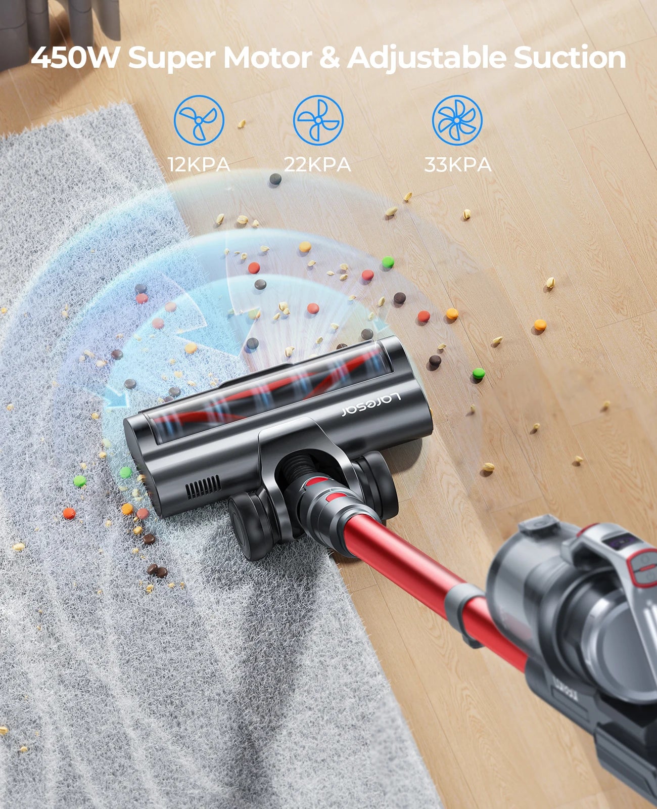 Aspirador sem fios de 500 W e 38000 PA, eletrodoméstico inteligente portátil, com autonomia de 55 minutos, bateria amovível e sem fios.