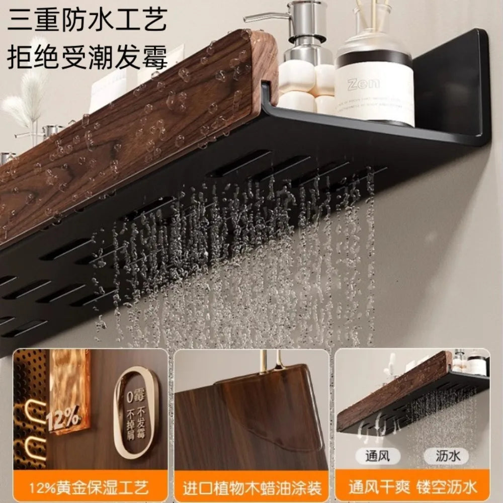 Walnut Solid Wood Bathroom Wall Shelf