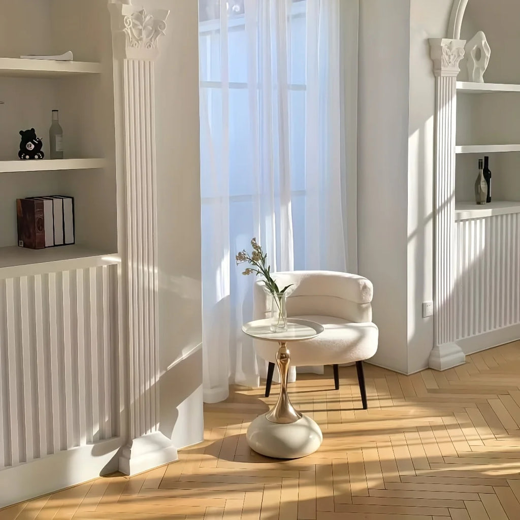 White Round Coffee Table with Gold Base