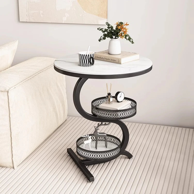 3-Tier White Marble Round Side Table