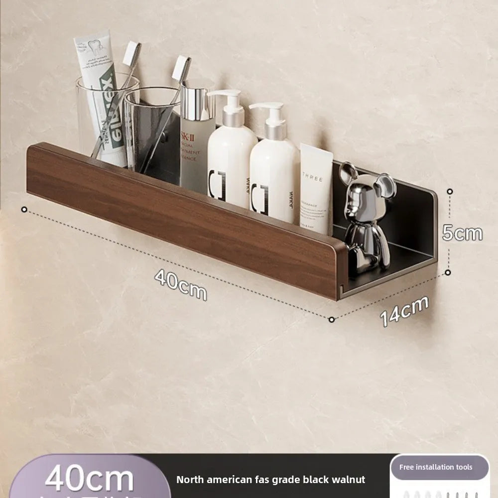 Walnut Solid Wood Bathroom Wall Shelf