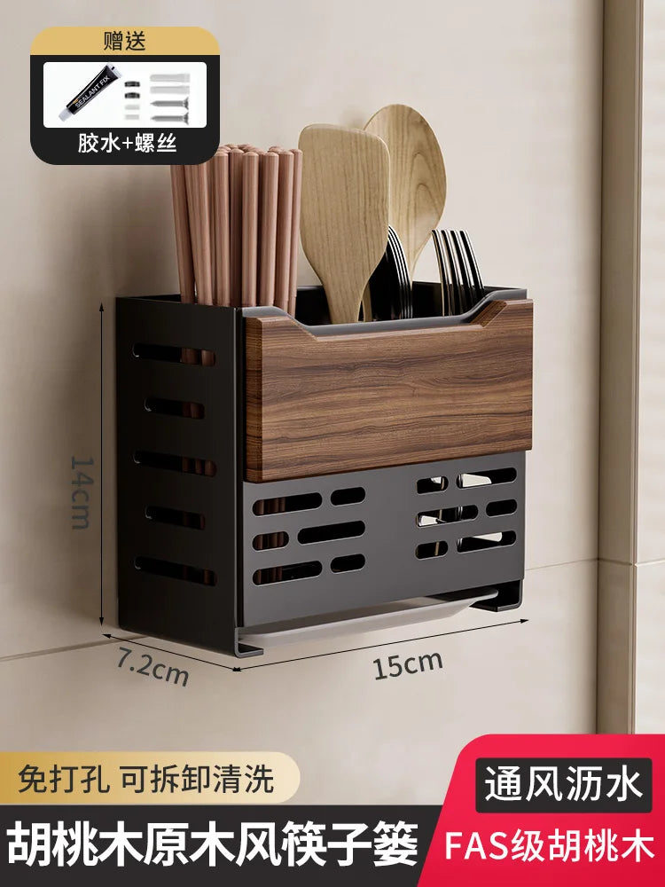 Walnut & Stainless Steel Kitchen Storage Rack