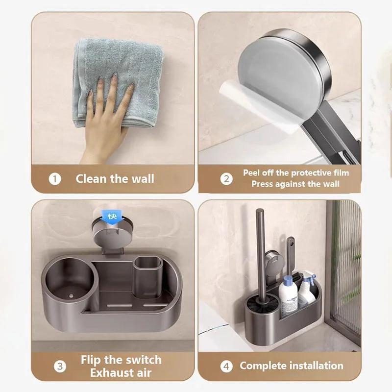 Suporte para escova de sanita, utensílio de limpeza espacial, em alumínio, para montagem na parede, com ventosa, acessório para casa de banho.