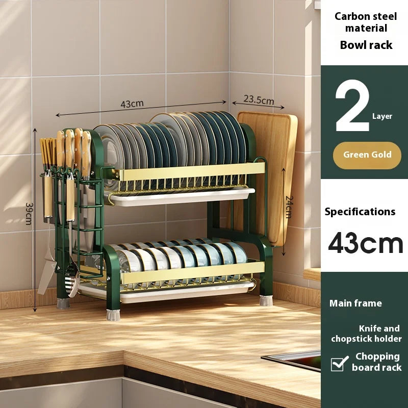 Organizador de cozinha, escorredor de pratos e taças, suporte multifuncional para utensílios domésticos, caixa organizadora para talheres e taças.