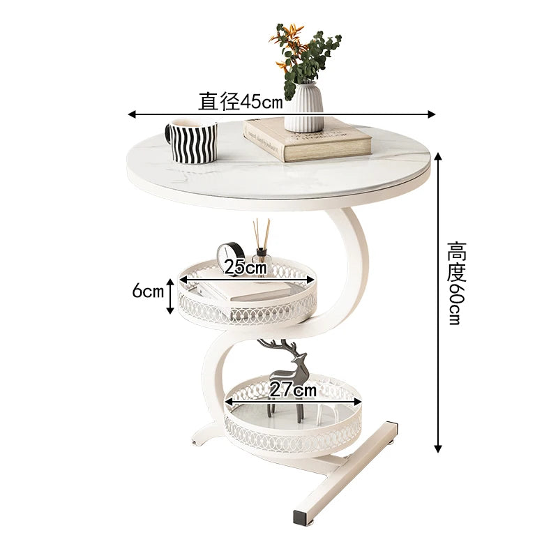 3-Tier White Marble Round Side Table