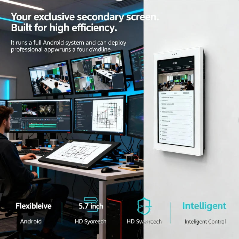 Painel de casa inteligente com ecrã táctil de 5,7 polegadas, controlo Android, interruptor inteligente, interruptor de comutação, sistema de terceiros para domótica.