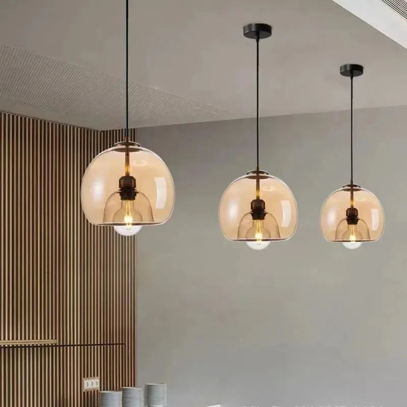 Nordic Smoke Gray & Amber Glass Pendant Light