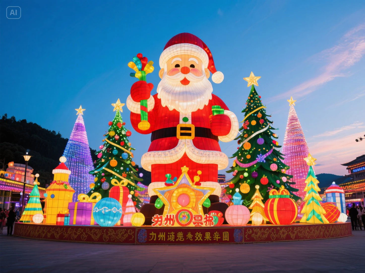 Lighted Santa & Christmas Tree Decoration