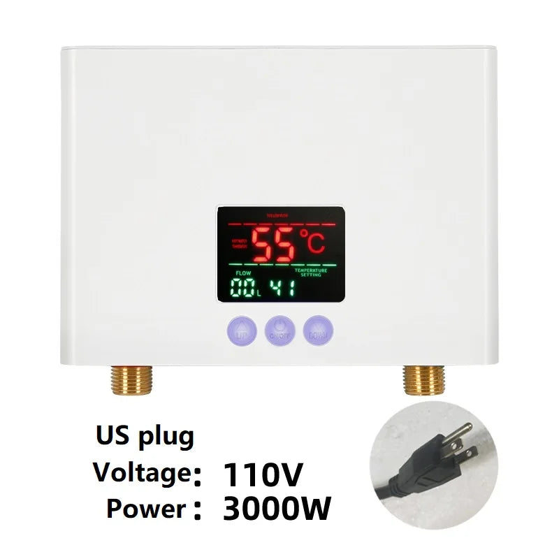 Aquecedor de água instantâneo 110V/220V 3000W/5500W, aquecedor elétrico de parede para aquecimento de água em casas de banho, chuveiros e cozinhas.