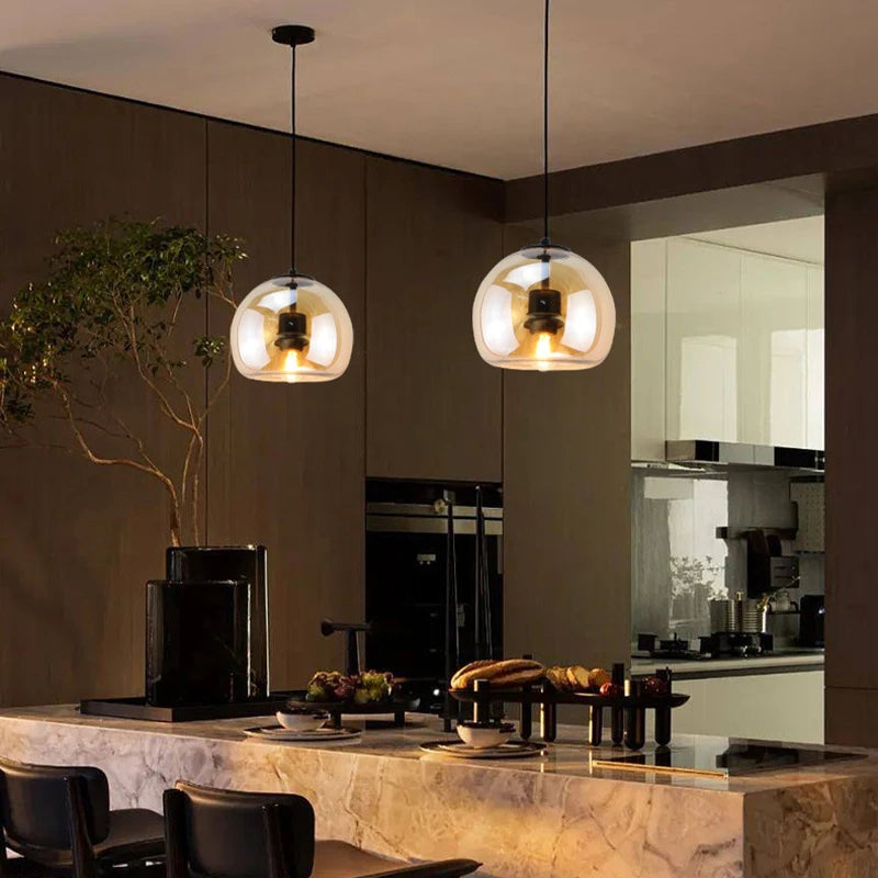 Nordic Smoke Gray & Amber Glass Pendant Light