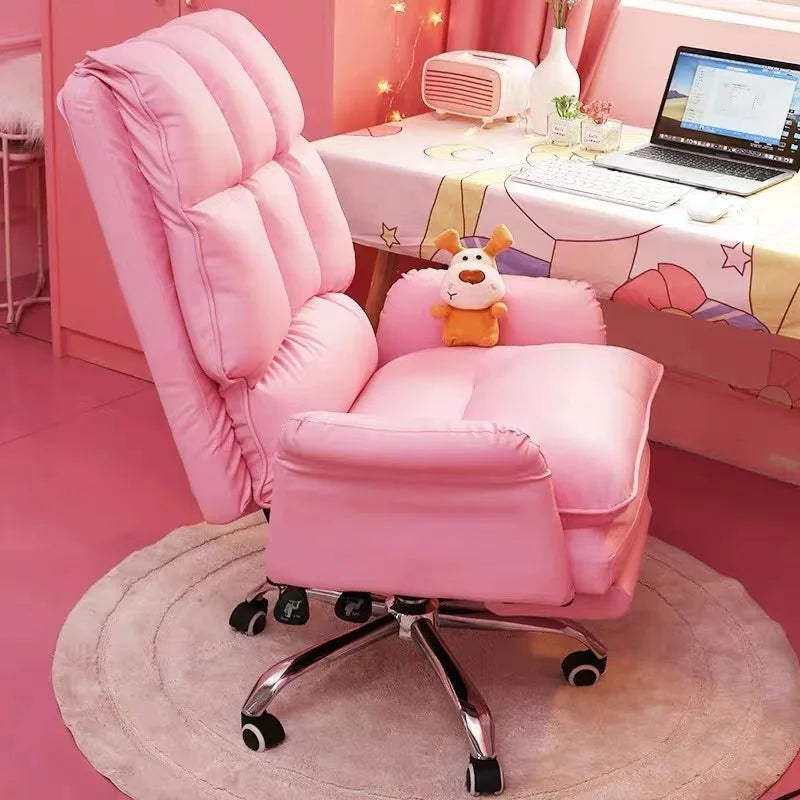 Nouveau fauteuil de jeu rose 2025, fauteuil de bureau confortable et moelleux en cuir PU, fauteuil inclinable pivotant avec repose-pieds