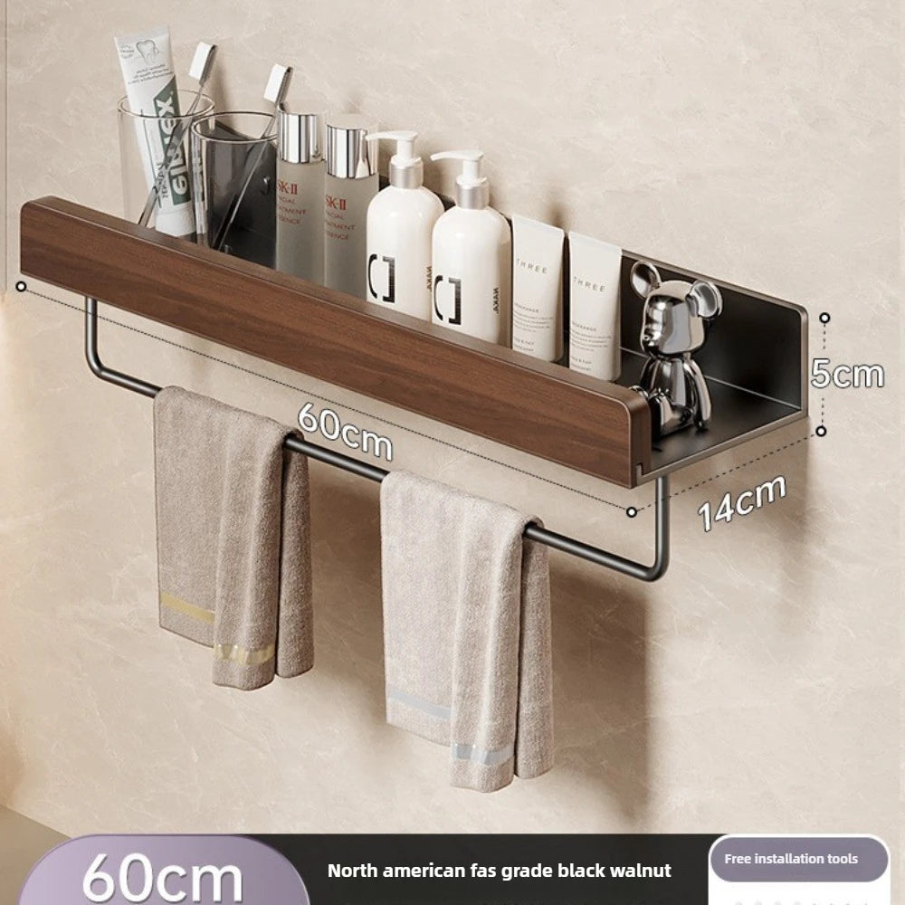 Walnut Solid Wood Bathroom Wall Shelf