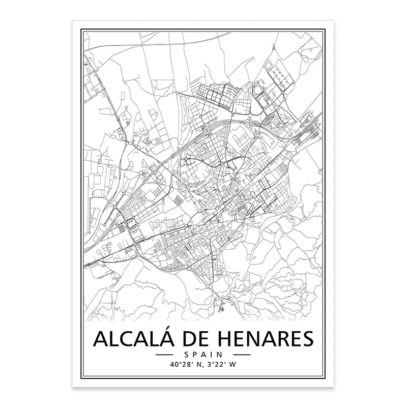 Minimalist Black & White Spain City Map Canvas